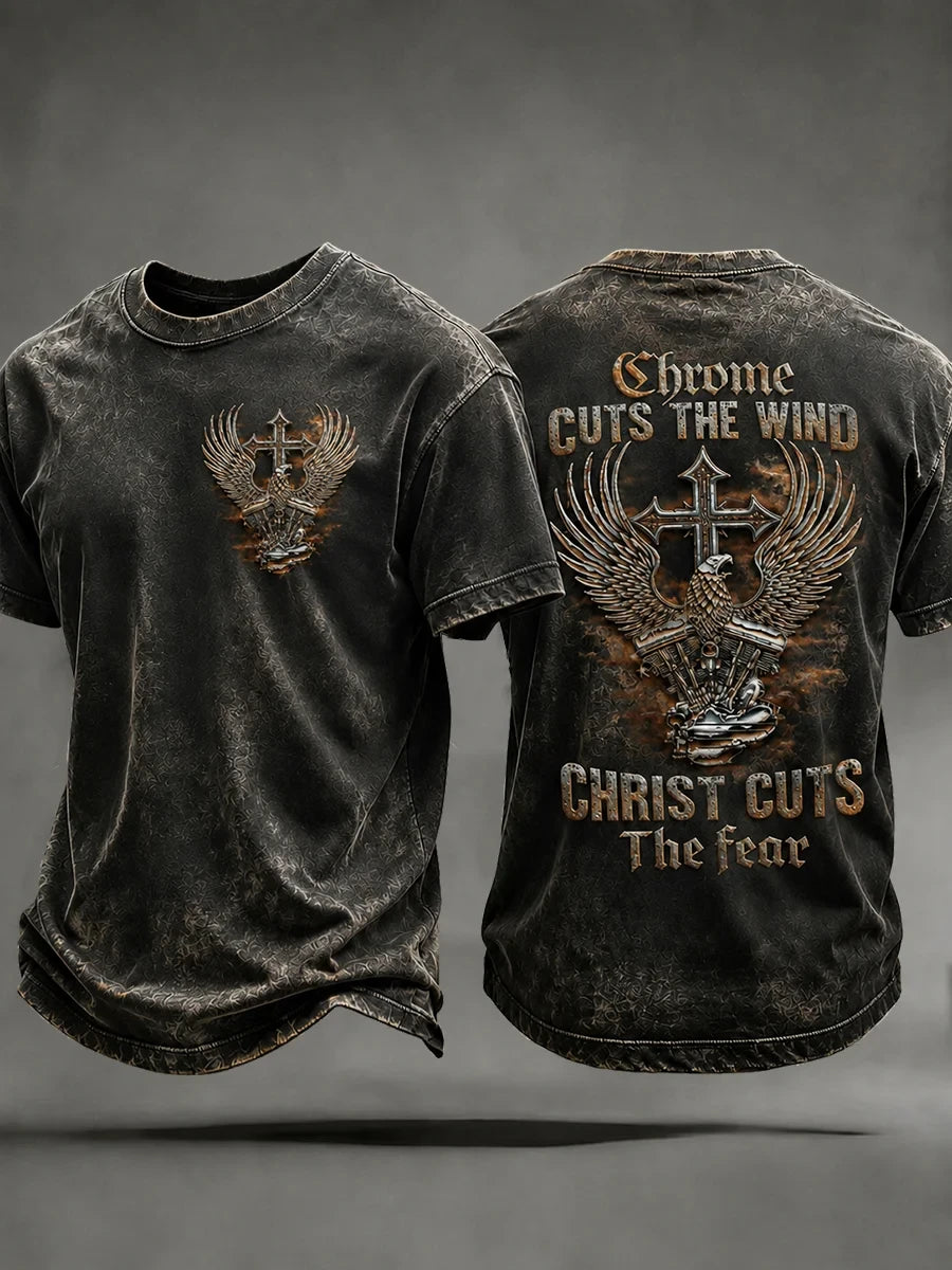 Chrome Cuts The Wind Christ Cuts The Fear T-Shirt Motorcycle Biker Apparel Gift For Christian - Merchluma