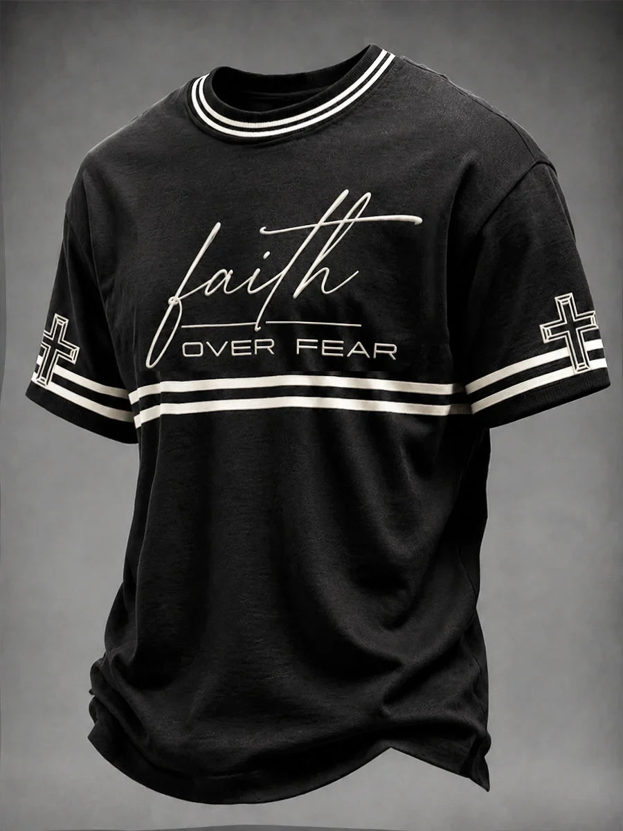 Faith Over Fear Casual T-Shirt Faith Based Attire Christian Gifts For Men - Merchluma