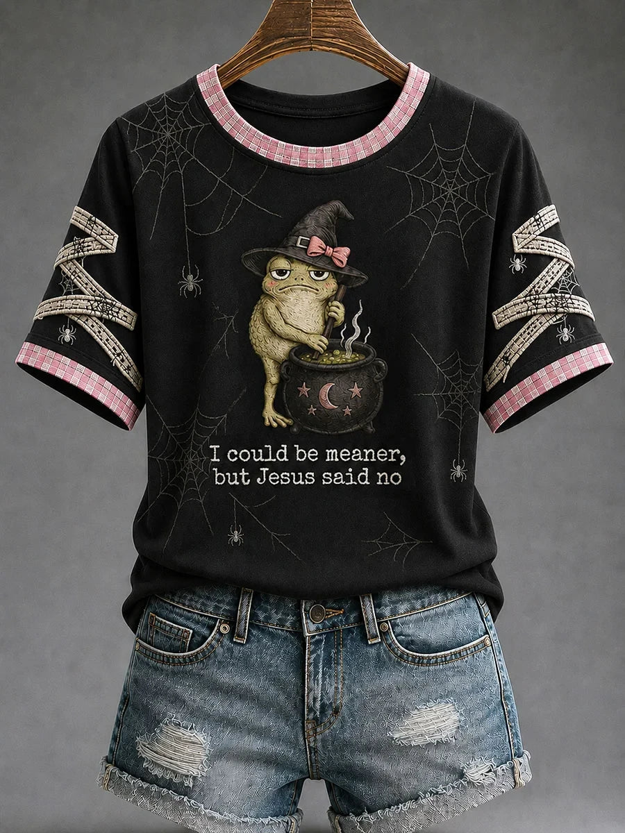 Frog I Could Be Meaner But Jesus Said No Halloween T-Shirt Funny Faith Shirt Gift for Friends - Merchluma