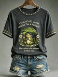 Frog Jesus Thinks I'm A Delight Printed T-Shirt Cool Christian Apparel Religious Gifts For Her - Merchluma