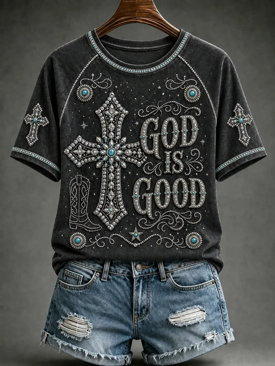 God Is Good Retro Western Cross T-Shirt Faith Based Clothing Lines Best Christian Gifts - Merchluma