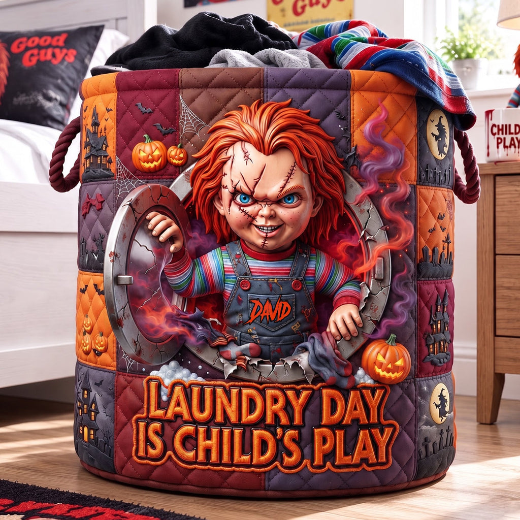 Chucky Creepy Doll Quilted Laundry Basket Halloween Home Decor Gift For Horror Lovers - Merchluma