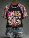 Grace Carried Me T-Shirt Faith Themed Fun Slogan Pattern Shirt Christian Gift For Her - Merchluma