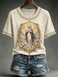 Assumption Of Mary Faith Art T-Shirt Floral Christian Apparel Religious Gifts For Mom - Merchluma