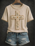 Faith Cross Floral T-Shirt Women's Christian Apparel Religious Gifts For Mom - Merchluma