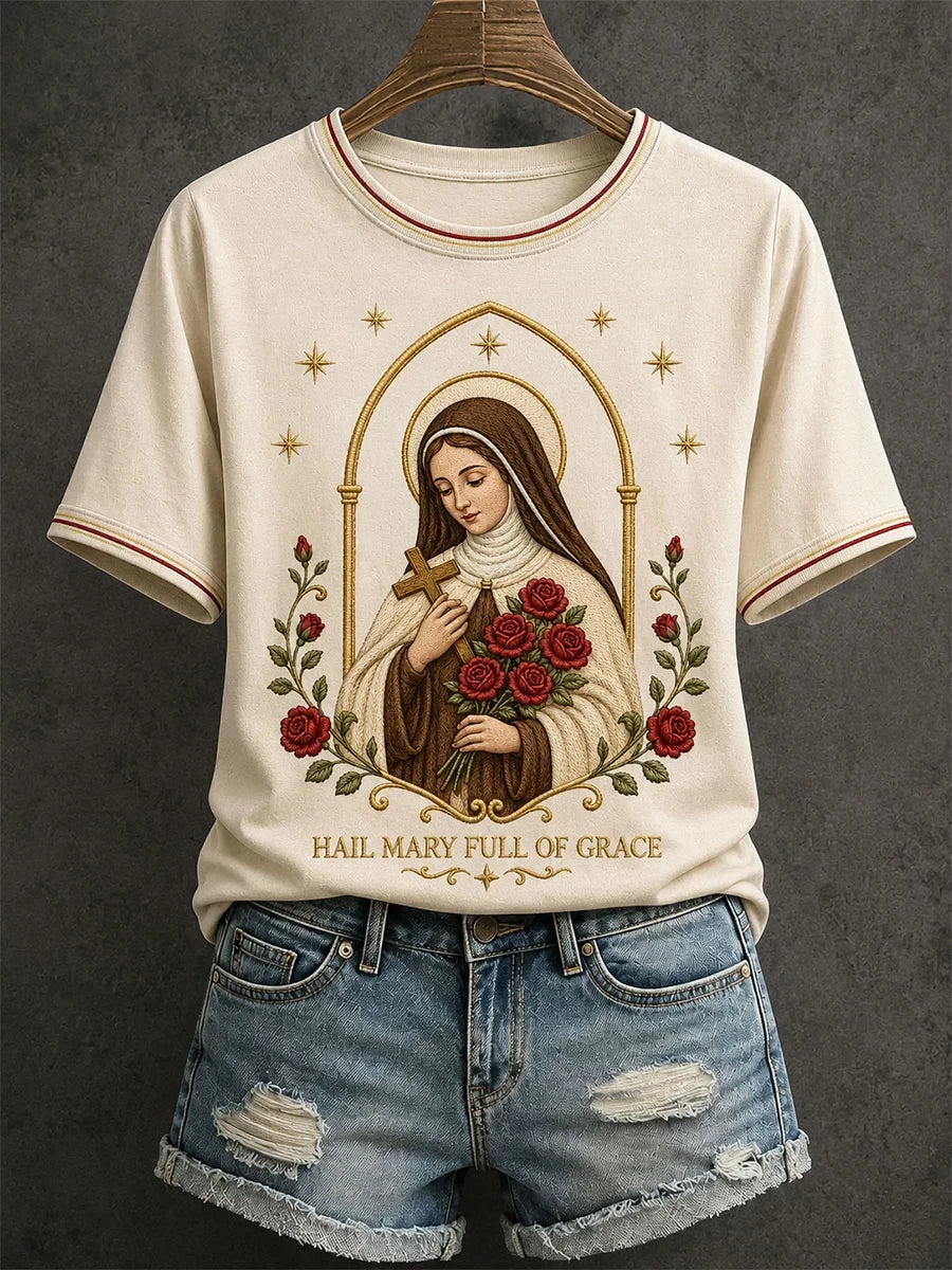 Hail Mary Full Of Grace T-Shirt Saint Theresa Shirt Catholic Apparel Gift for Mom - Merchluma