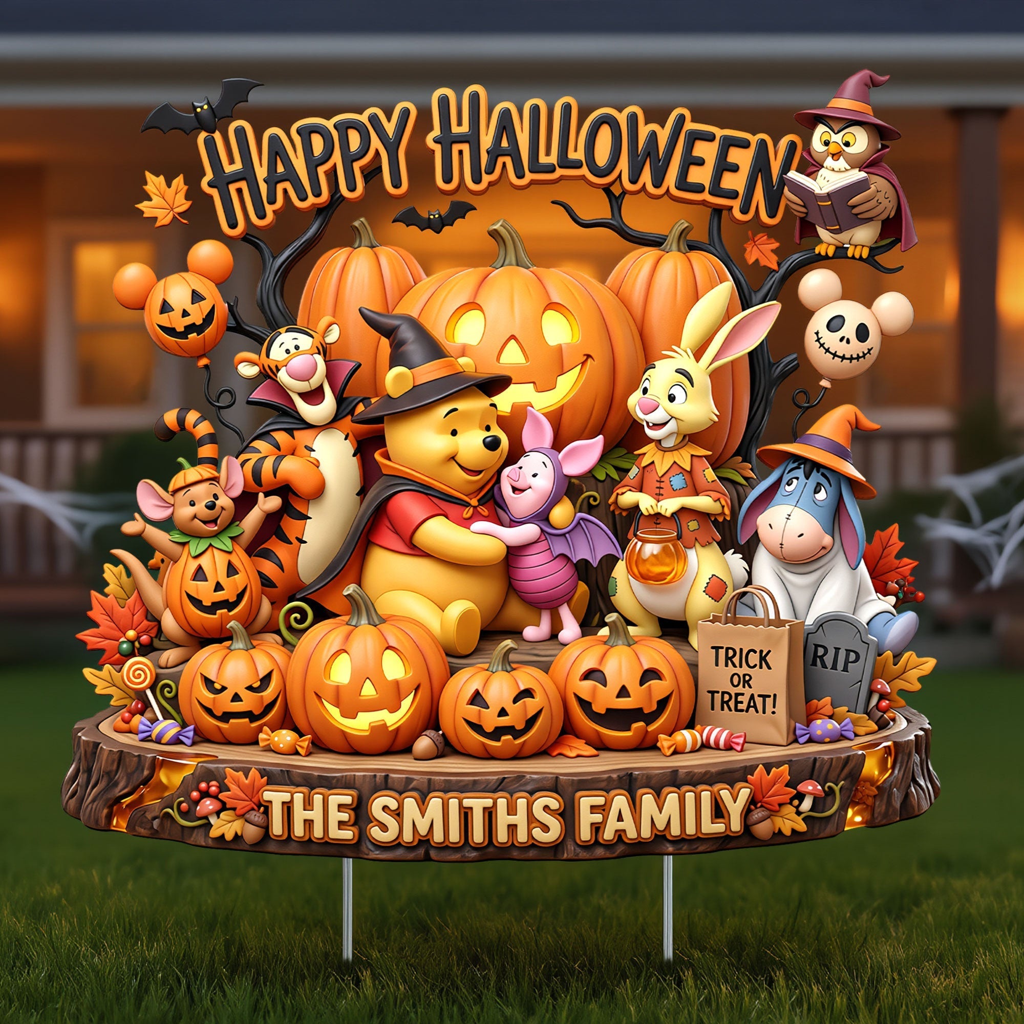 Personalized Winnie The Pooh Loved And Hauntingly Together Yard Sign Halloween Gifts Ideas - Merchluma
