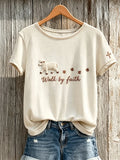 Walk By Faith Fuzzy Lamb And Paw Prints T-Shirt Christian Based Apparel Gift For Her - Merchluma