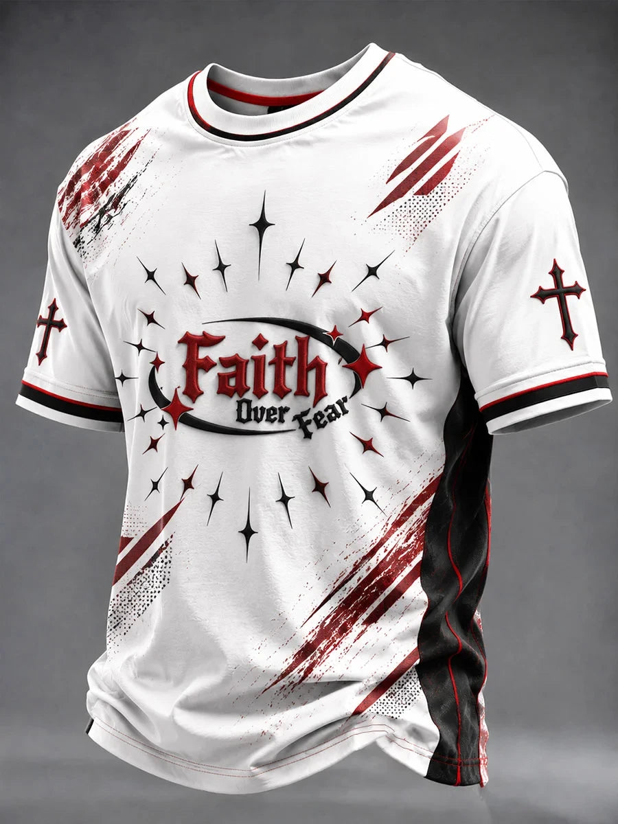 Faith Over Fear T-Shirt Cool Christian Shirts For Guys Gifts For Religious - Merchluma