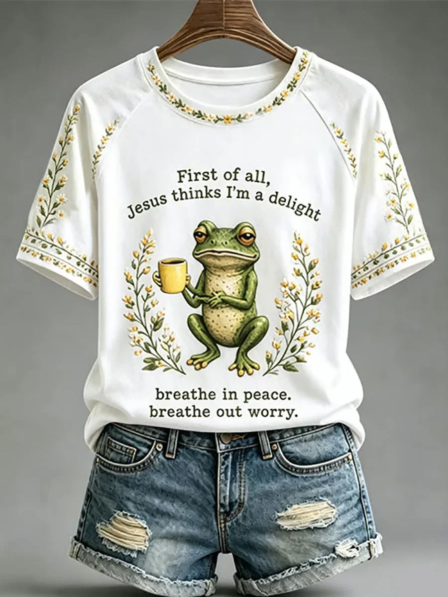 First Of All Jesus Thinks I'm A Delight T-Shirt Breath In Peace Breathe Out Worry Christ Gift - Merchluma