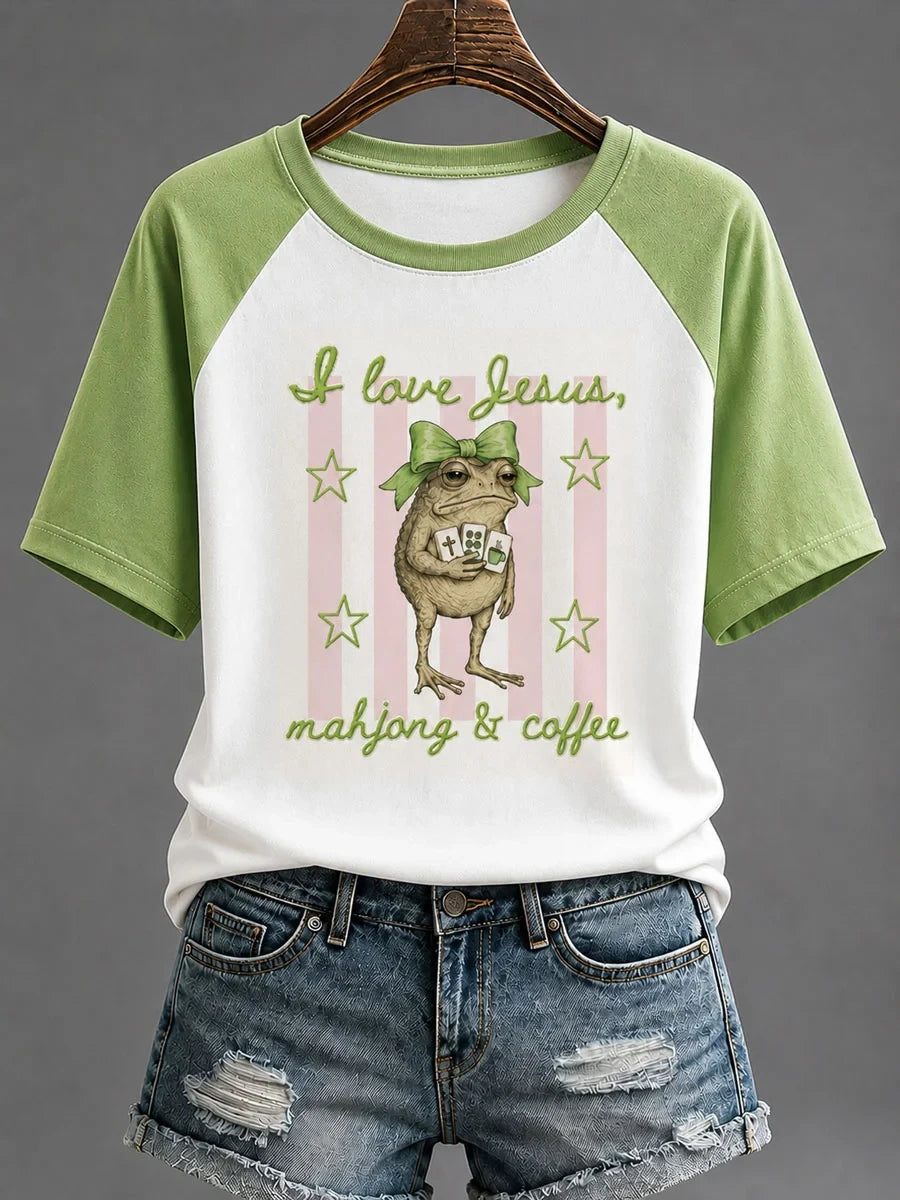 Frog I Love Jesus Mahjong And Coffee T-Shirt Funny Christian Apparel Faith Based Gifts - Merchluma