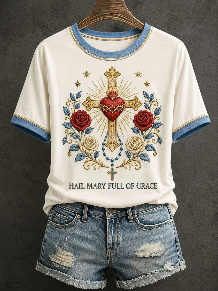 Hail Mary Full Of Grace T-Shirt Catholic Shirt Religious Gifts For Mom - Merchluma