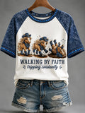 Horse Walking By Faith Tripping Constantly T-Shirt Funny Christian Apparel Religious Gift Idea - Merchluma