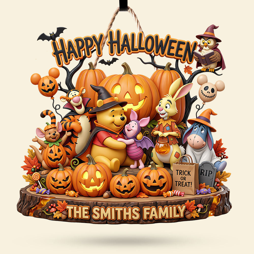 Personalized Winnie the Pooh And Friends Happy Halloween Acrylic Sign Decor Gifts For Family - Merchluma