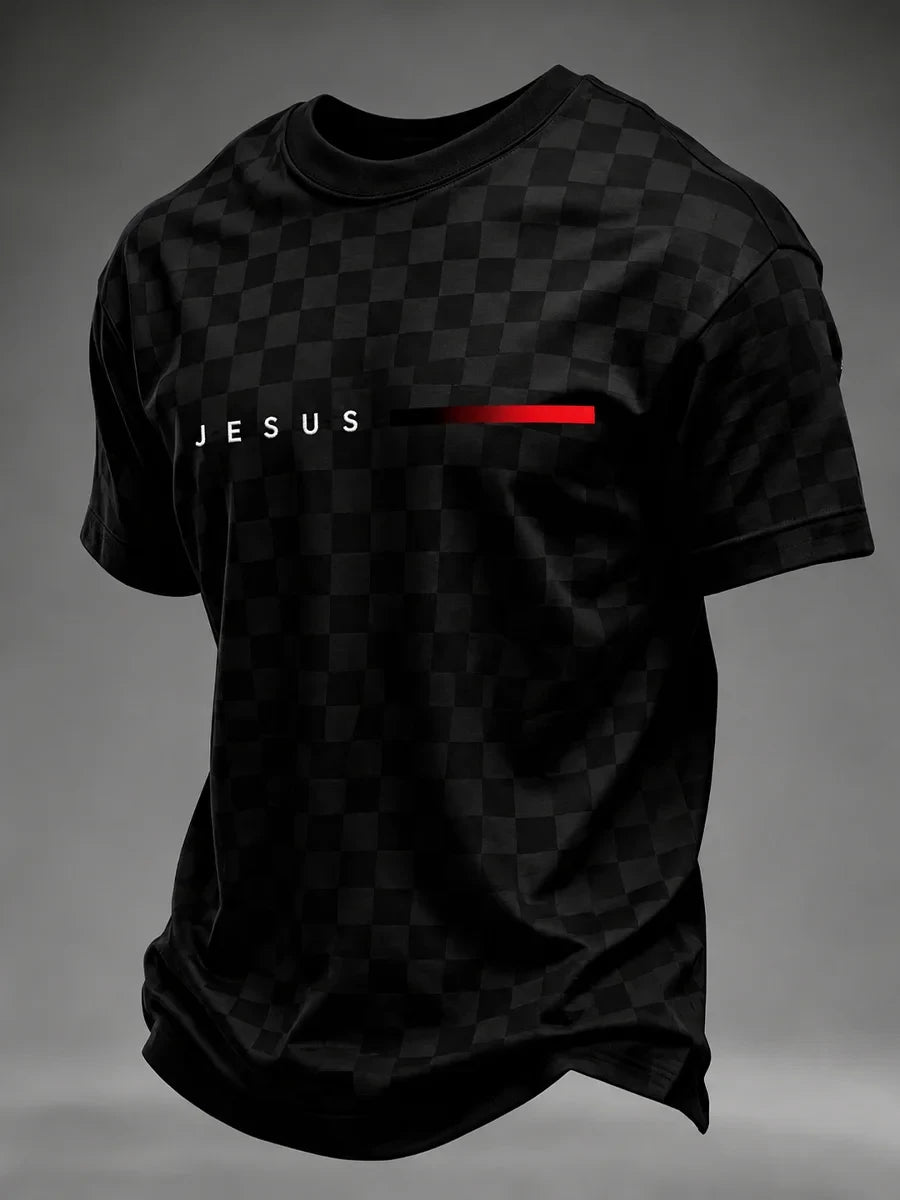 Jesus Checkered T-Shirt Men's Elevated Faith Clothing Christian Presents For Him - Merchluma