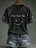 Jesus Loves You T-Shirt Smiley Face Faith Based Shirt Christian Gifts For Mothers - Merchluma