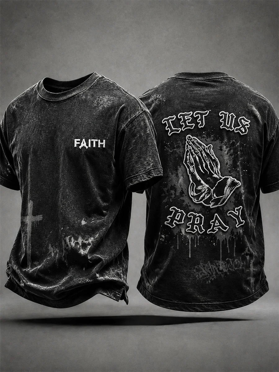 Let Us Pray Faith Casual T-Shirt Elevated Faith Apparel Christian Gifts For Brother - Merchluma