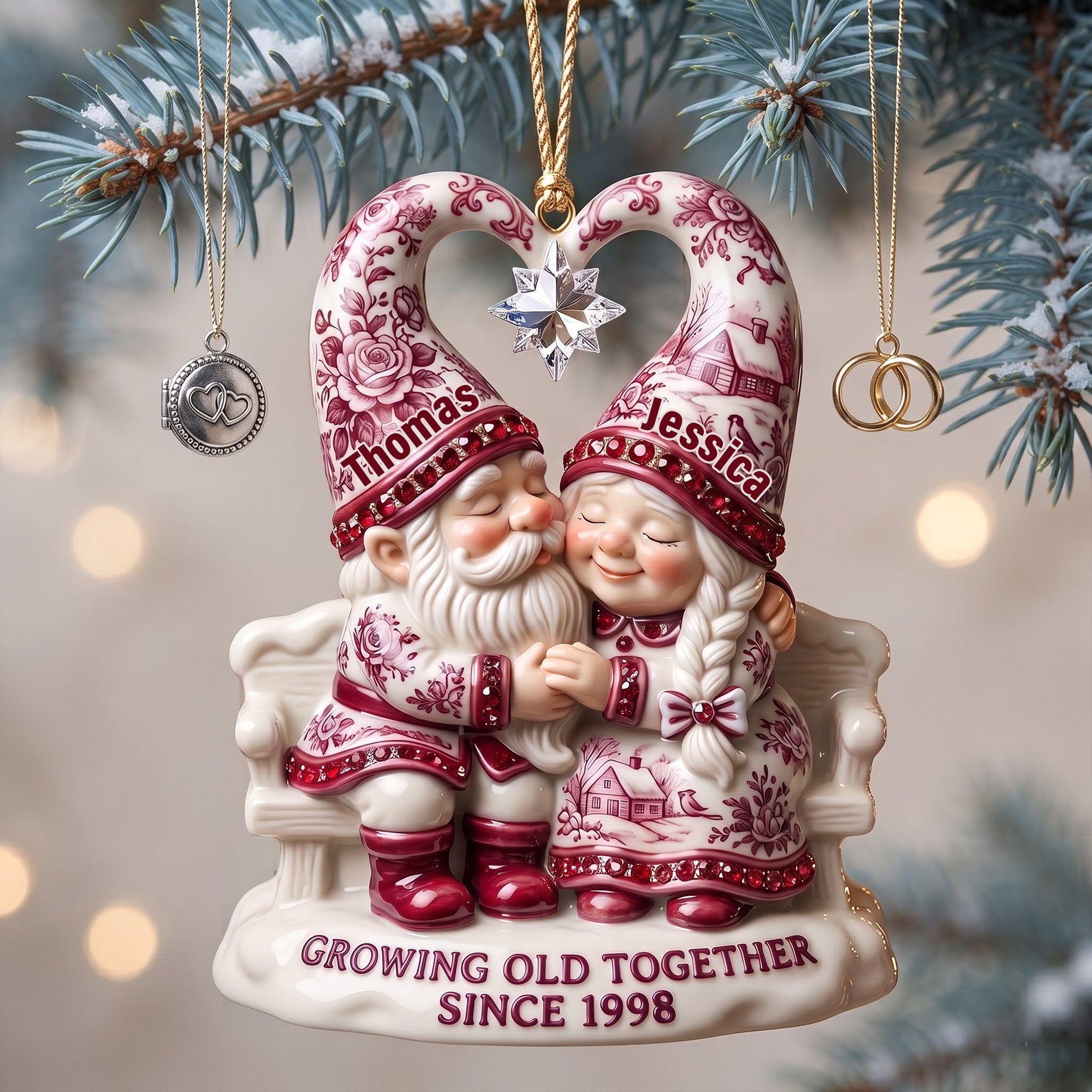 Personalized Couple Toile de Jouy Acrylic Ornament Growing Old Together Christmas Ornament - Merchluma