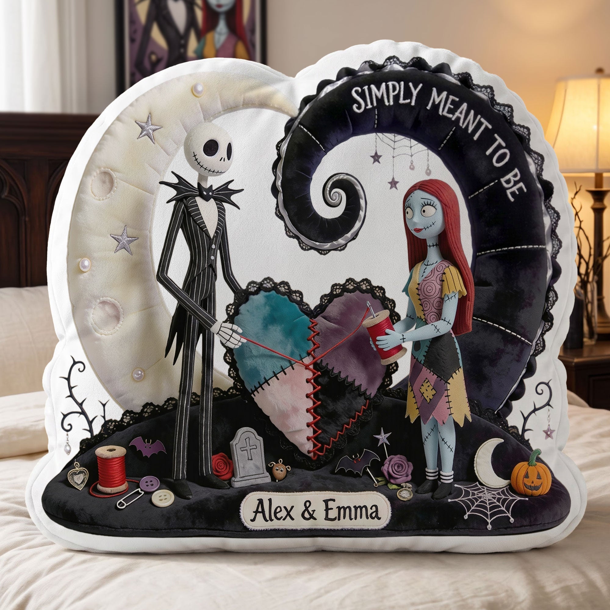 Personalized Gothic Skeleton Couple Pillow The Nightmare Before Christmas Merch Couples Gifts - Merchluma