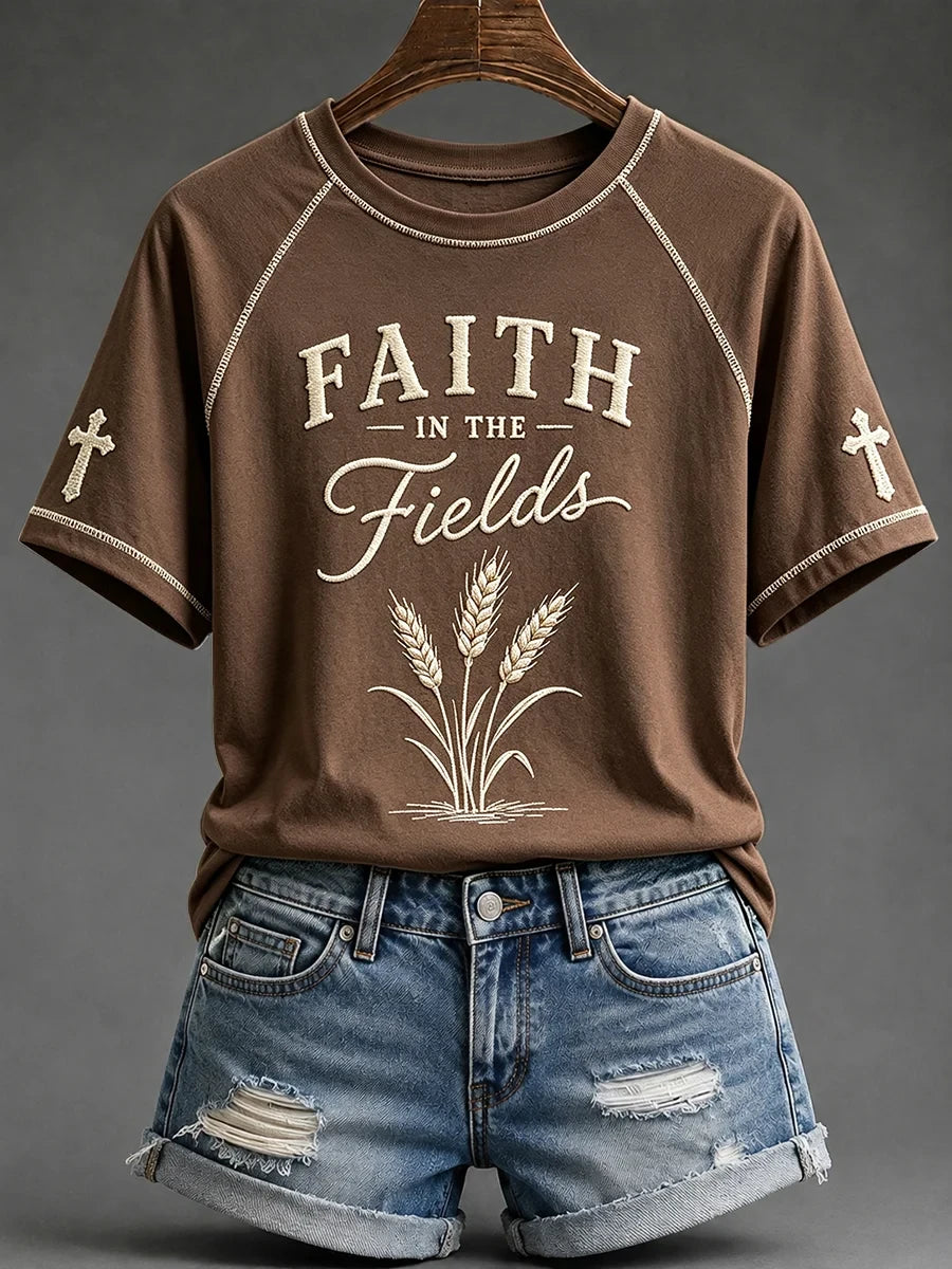 Faith In The Fields T-Shirt Holy Cross Shirt Faith Based Apparel Gifts For Religious - Merchluma