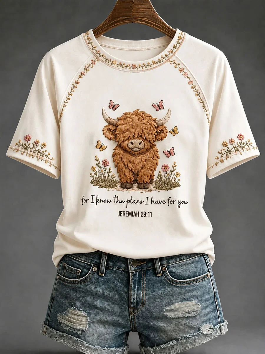 Highland Cow For I Know The Plans I Have For You T-Shirt Faith Based Apparel Bible Gifts - Merchluma