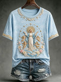 Assumption Of Mary Faith Art T-Shirt Floral Our Lady Of Grace Christian Apparel Mom Gifts - Merchluma