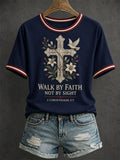 Walk By Faith Not By Sight T-Shirt Floral Holy Cross Shirt Biblical Gifts For Her - Merchluma