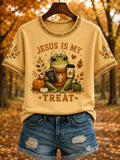 Autumn Jesus Is My Treat Frog T-Shirt Faith Based Shirt Fall Outfits Christian Gifts - Merchluma