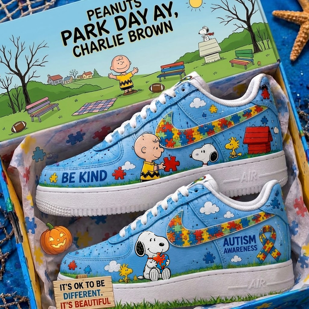 The Autism X Peanuts Shoes Be Kind Cartoon Streetwear Sneakers Autism Awareness Gift Ideas - Merchluma