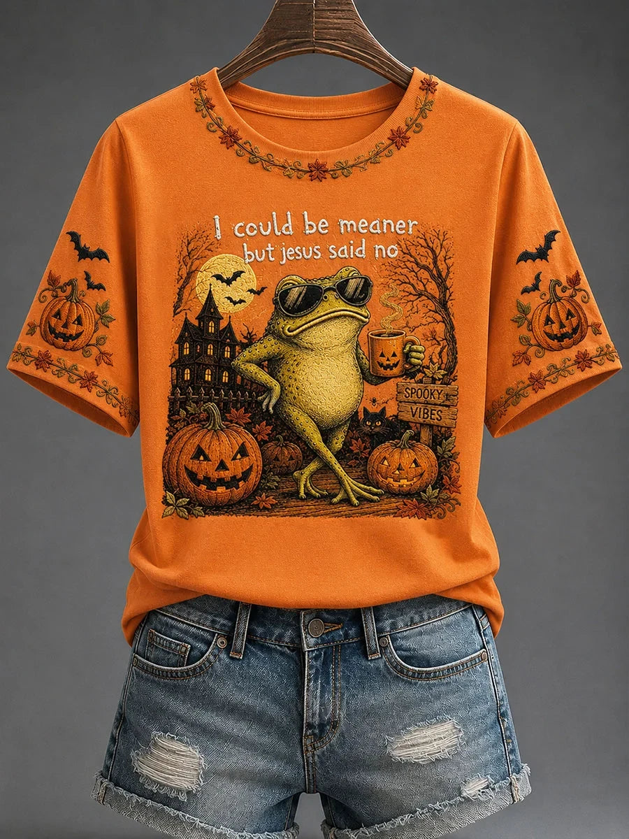 I Could Be Meaner But Jesus Said No Frog T-Shirt Funny Halloween Shirt Faith Based Gifts - Merchluma