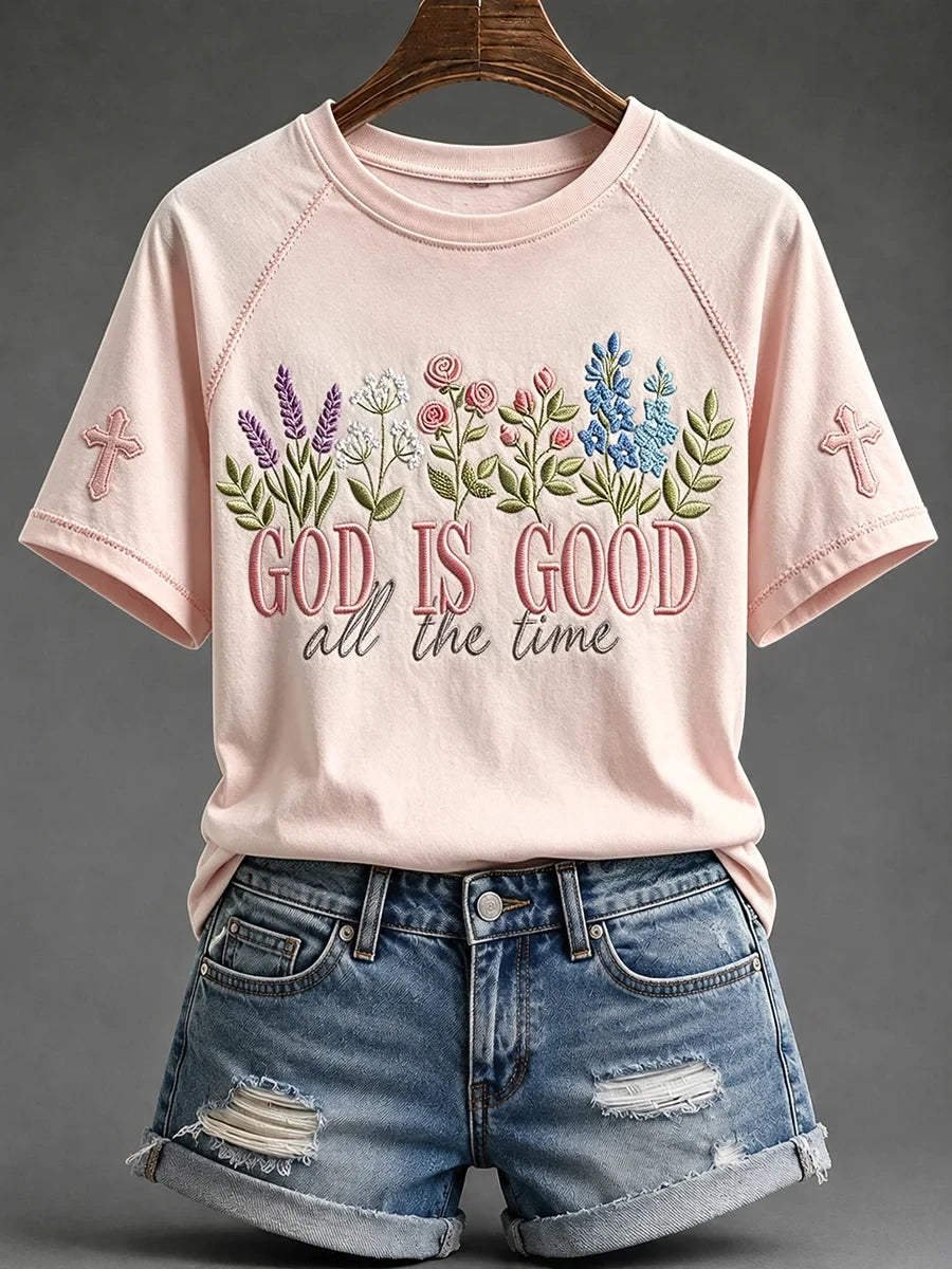 God Is Good All The Time T-Shirt Floral Faith Based Apparel Christian Gift For Her - Merchluma