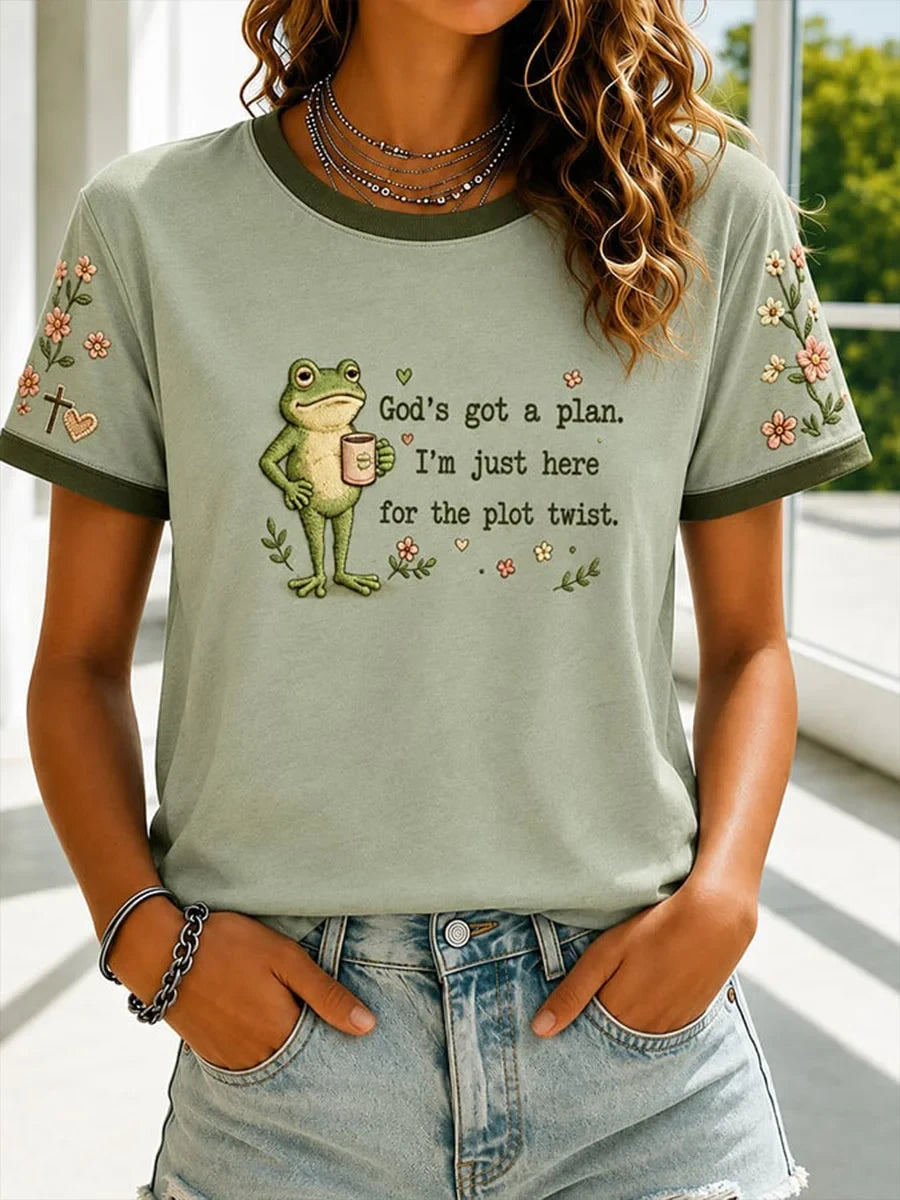 God's Got A Plan T-Shirt I'm Just Here For The Plot Twist Shirt Funny Christan Gift For Her - Merchluma