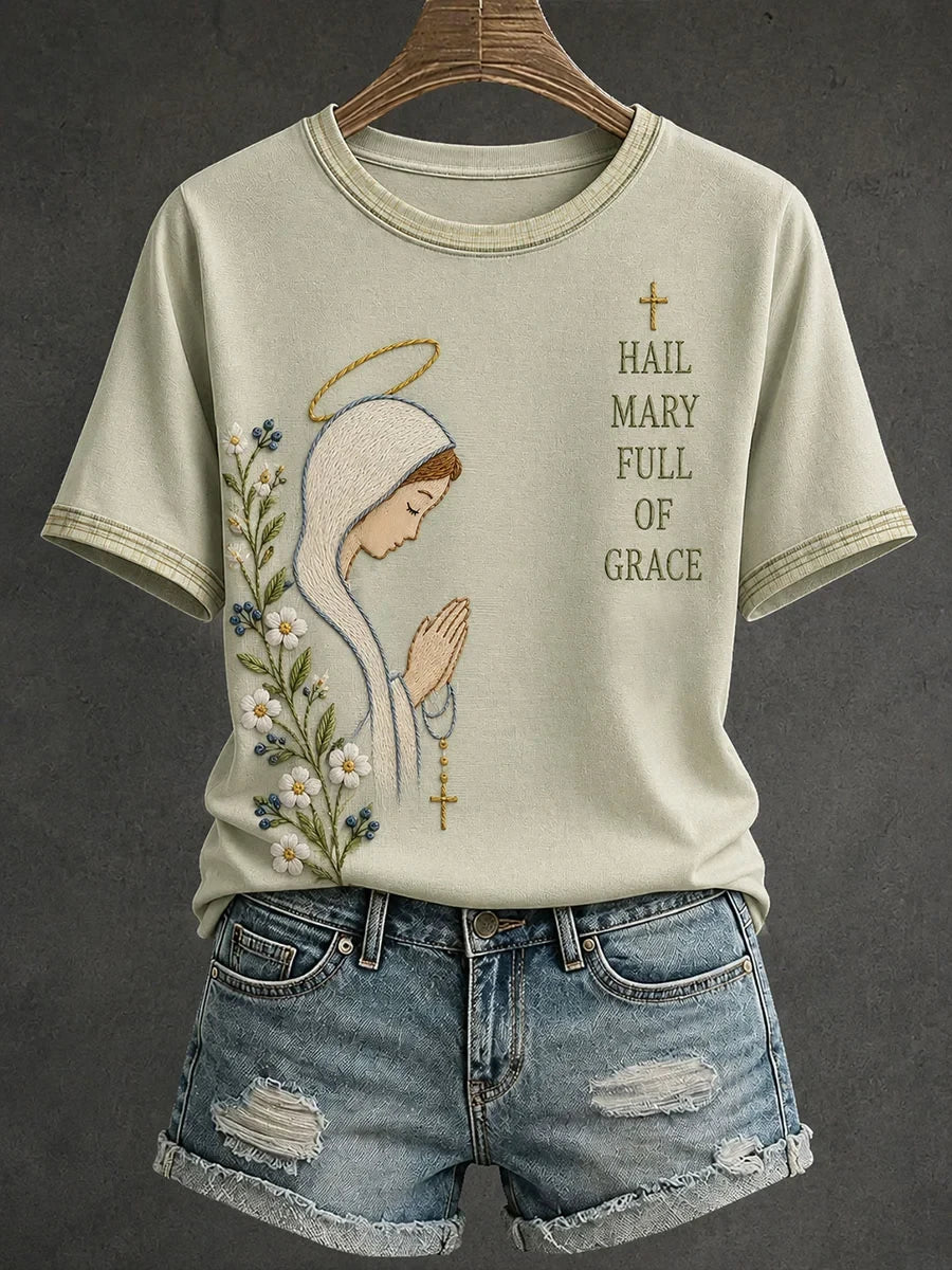Hail Mary Full Of Grace T-Shirt Blessed Mother Mary Shirt Gifts For Religious Woman - Merchluma