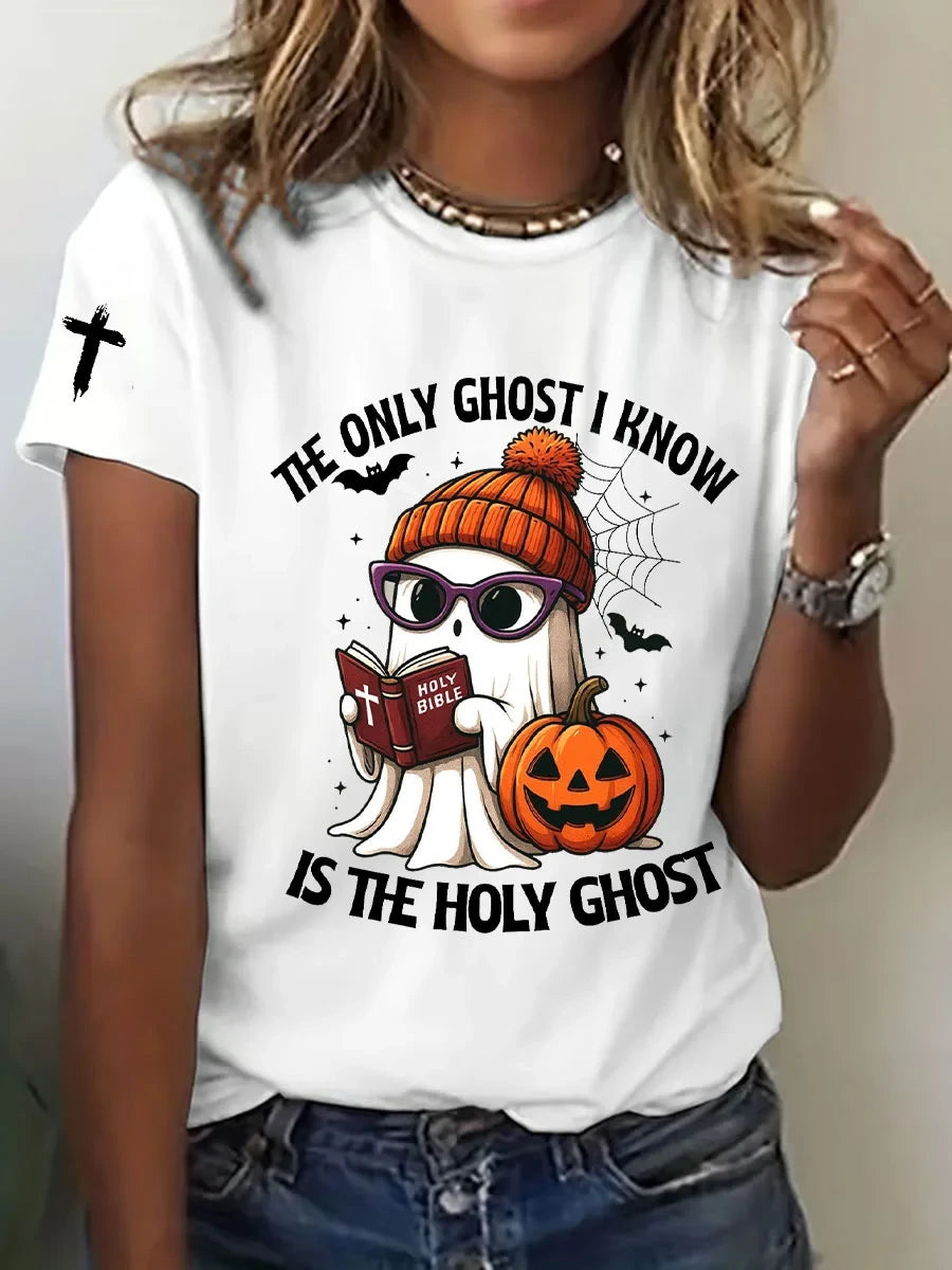 The Only Ghost I Know Is The Holy Ghost T-Shirt Christian Halloween Apparel Gift For Her - Merchluma