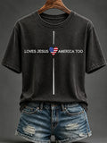 Love Jesus America Too T-Shirt USA Flag Heart Patriotic Shirt Gift For Christian - Merchluma