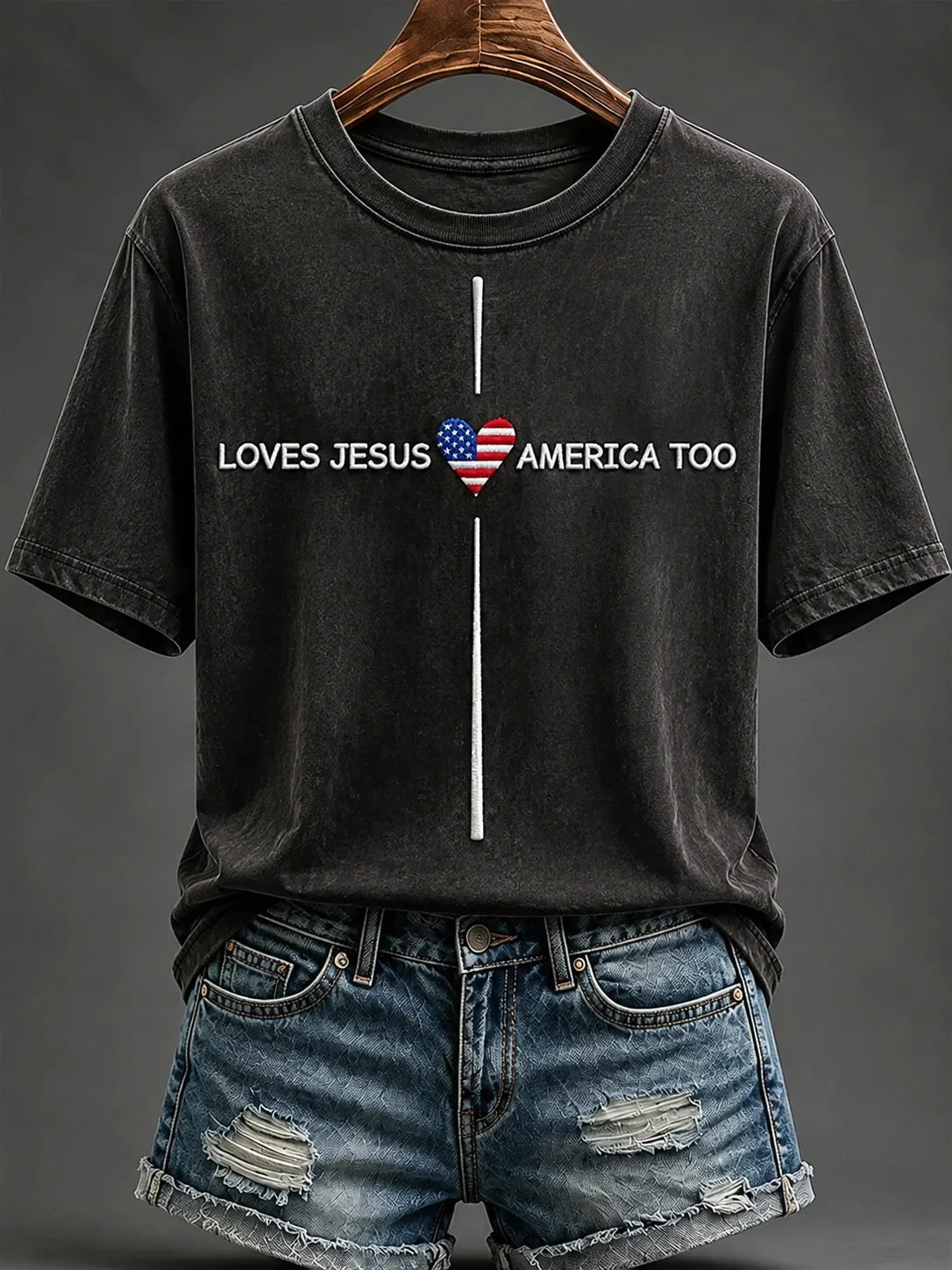 Love Jesus America Too T-Shirt USA Flag Heart Patriotic Shirt Gift For Christian - Merchluma