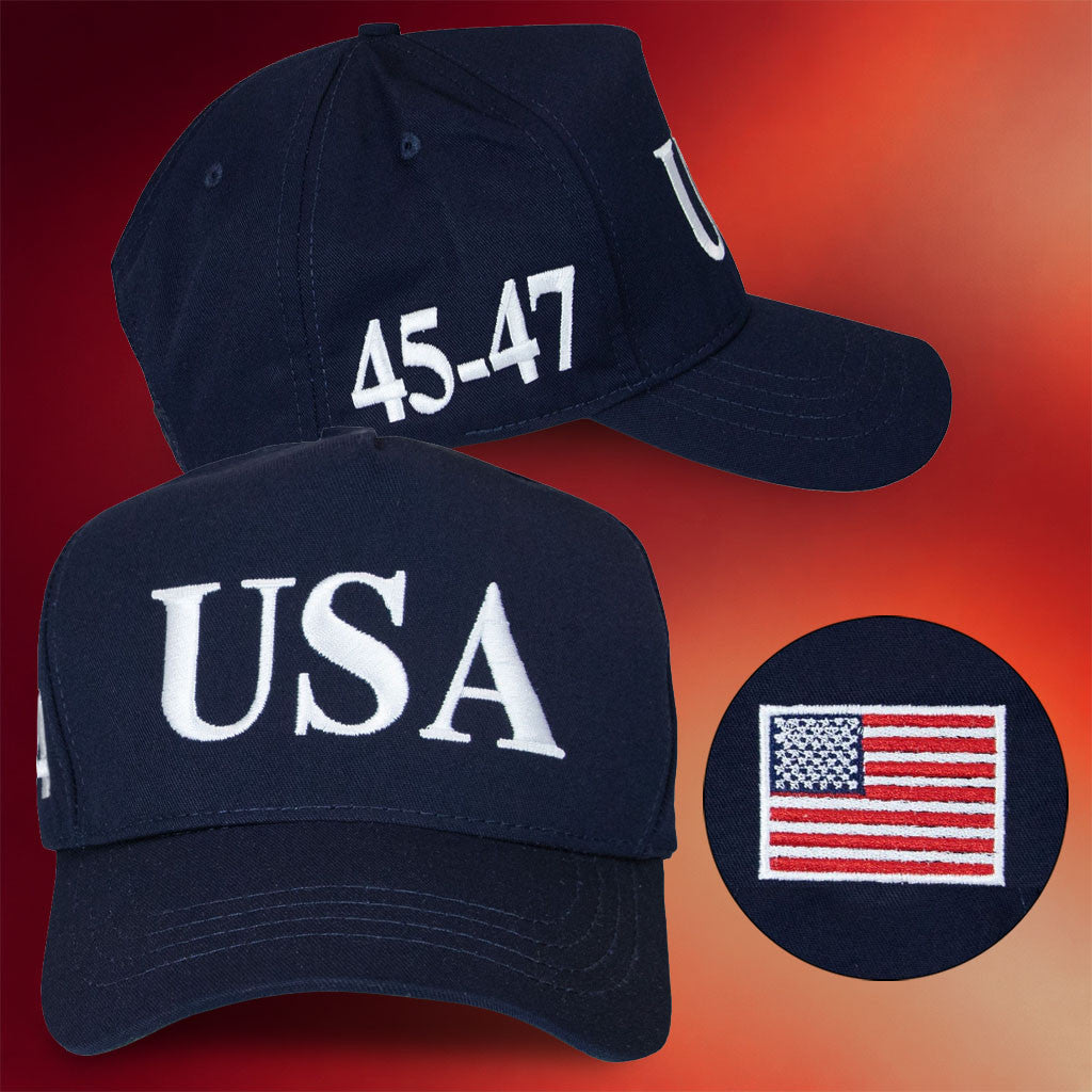 Trump USA 45 47 Hat Embroidered USA Flag Donald Trump Cap Gifts For MAGA Fans - Merchluma