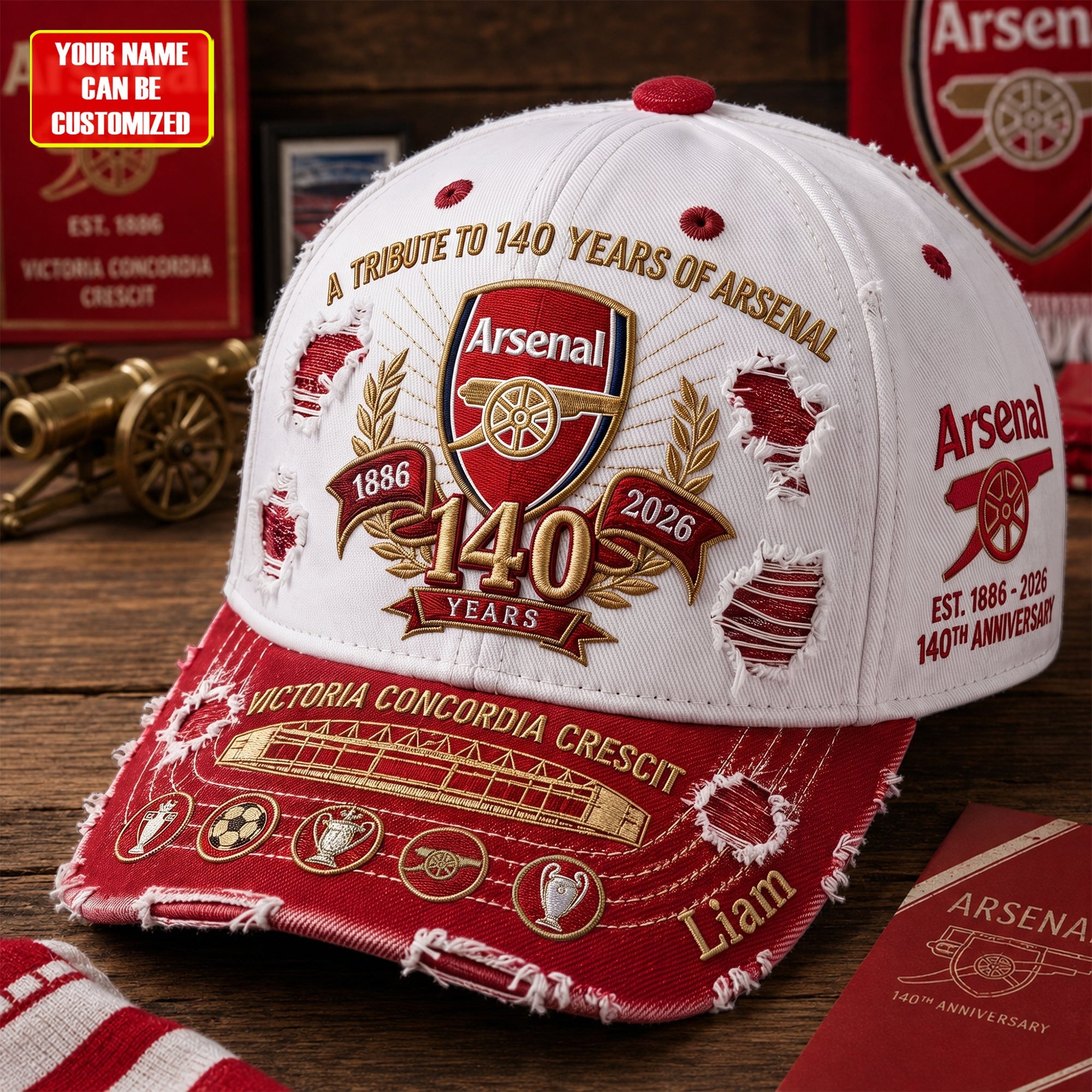 Personalized Arsenal FC Celebrate 140 Years Of Legend Hat Arsenal FC Merch Gift For Fans - Merchluma