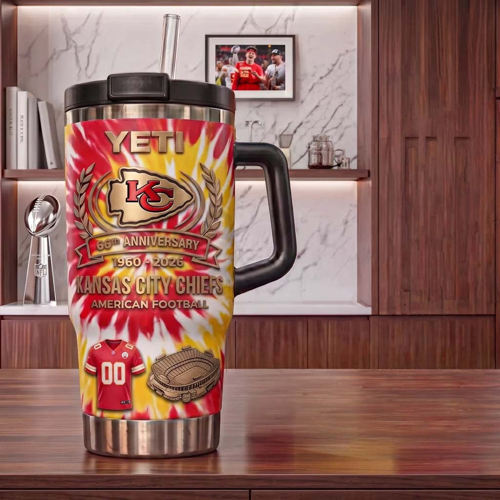 Kansas City Chiefs Tie-Dye 66th Anniversary Stanley Tumbler KC Chiefs Merch Football Fan Gifts - Merchluma