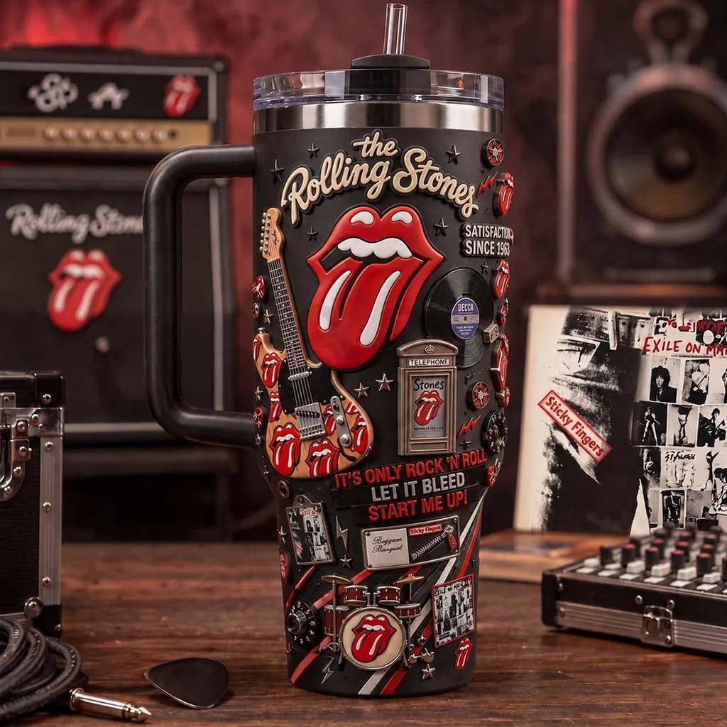 The Rolling Stones 40oz Stanley Tumbler Tongue Travel Cup The Rolling Stones Merch Fan Gifts - Merchluma