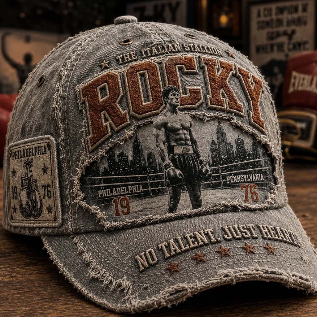 Rocky Balboa The Italian Stallion Distressed Hat No Talent Just Heart Baseball Cap Rocky Merch - Merchluma