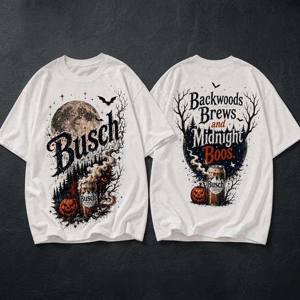 Busch Light Backwoods Brews And Midnight Boos T-Shirt Halloween Clothing Gift For Fathers - Merchluma
