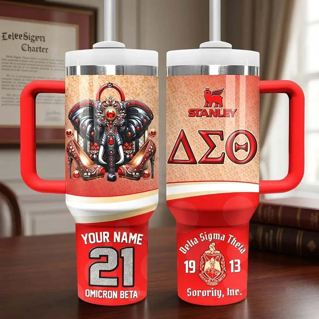 Personalized Delta Sigma Theta Tumbler Elephant Design Travel Cup DST Sorority Merch Her Gifts - Merchluma