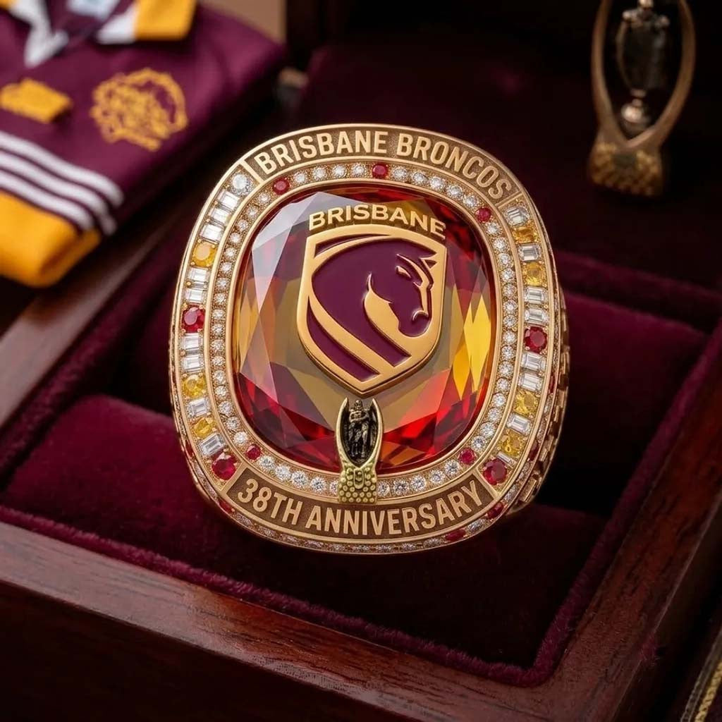 Brisbane Broncos 38th Anniversary Luxury Ring Brisbane Broncos Merch Present For Rugby Lovers - Merchluma