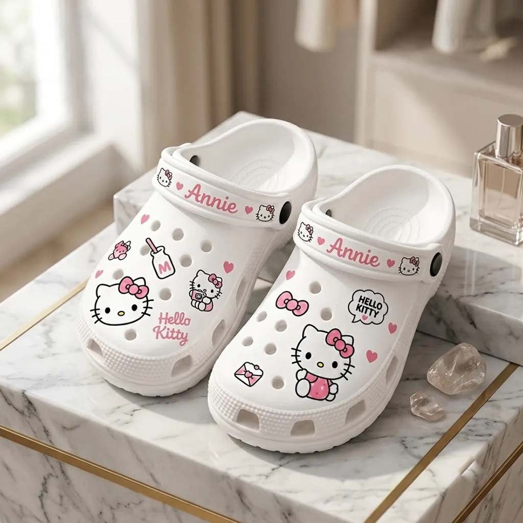 Personalized Hello Kitty Kawaii Clogs Adorable Sanrio Character Crocs Birthday Gift For Her - Merchluma