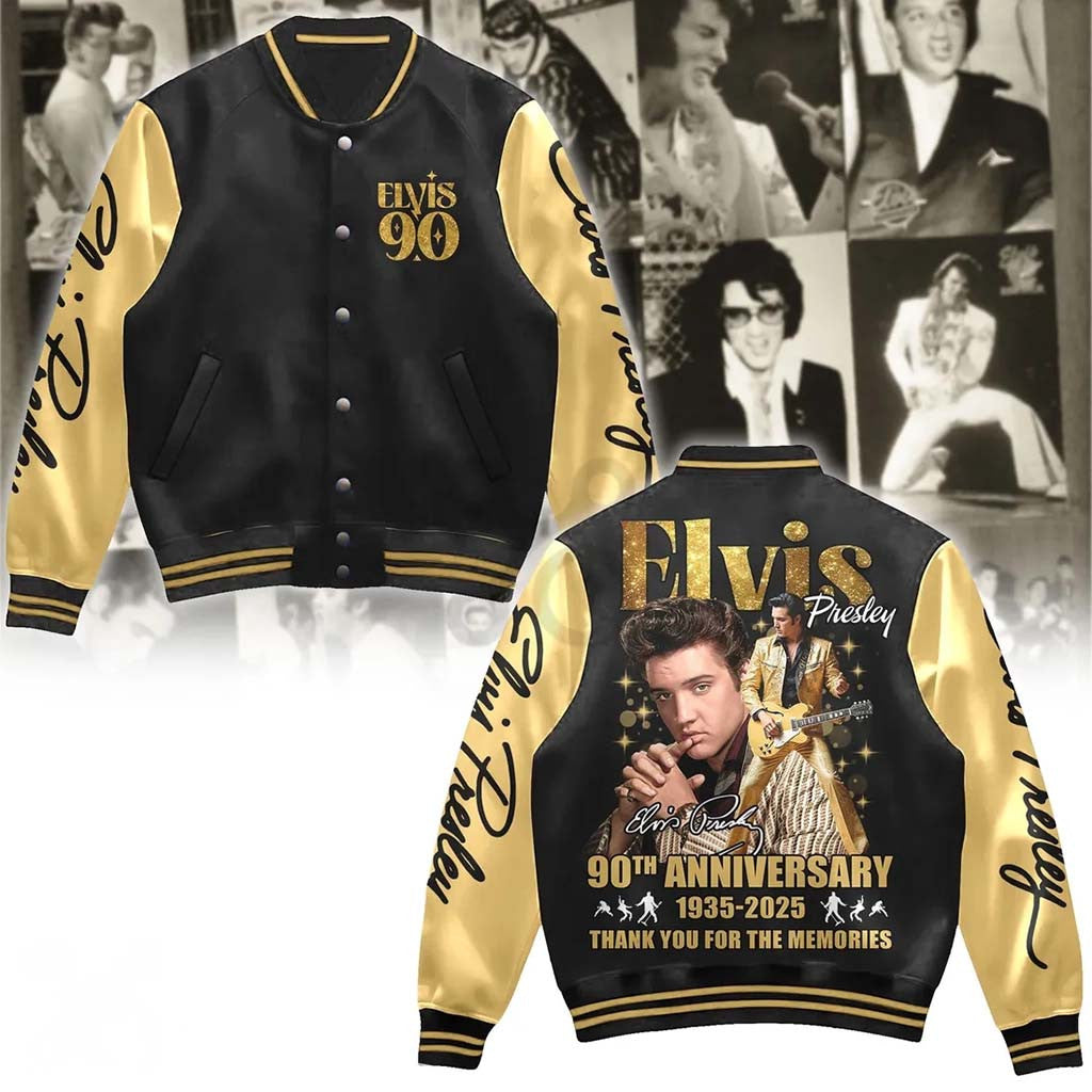 Elvis Presley 90th Anniversary Baseball Jacket Elvis Presley Merch Thank You For The Memories - Merchluma