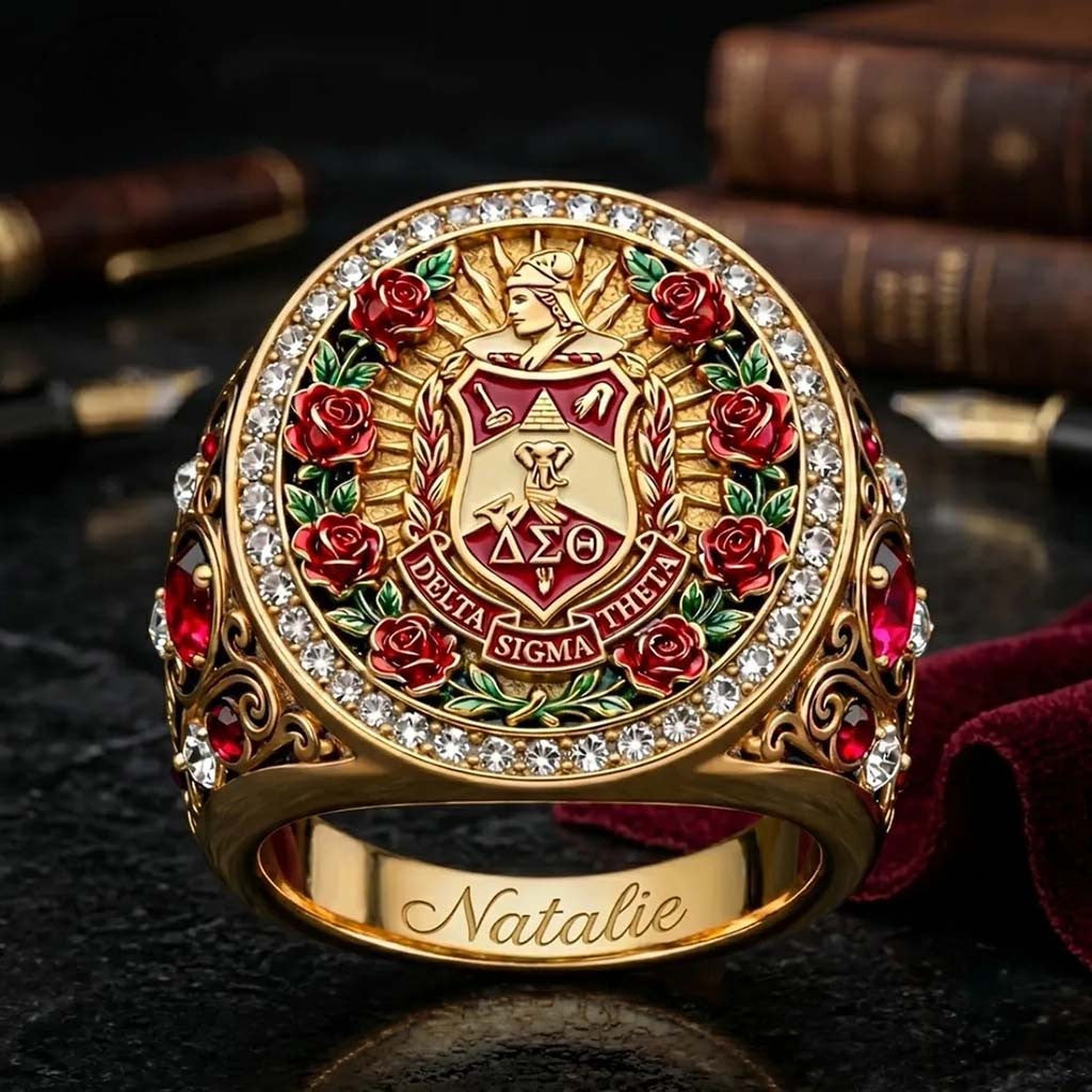 Personalized Delta Sigma Theta Ring Red Rose Ring DST Sorority Merch Gifts For Sisterhood - Merchluma