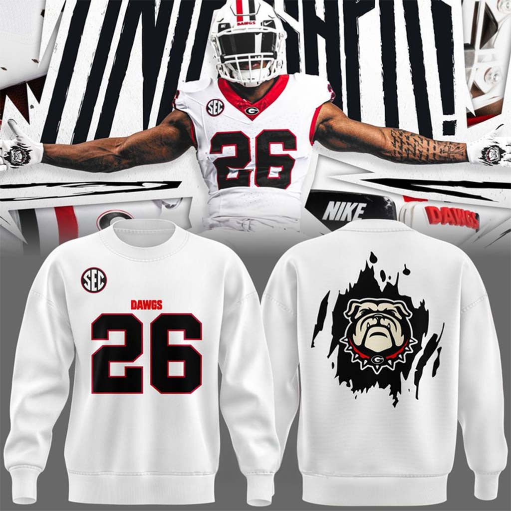 Georgia Bulldogs Football White Sweatshirt 2026 Dawgs Crewneck Georgia Bulldogs Merch Fan Gifts - Merchluma