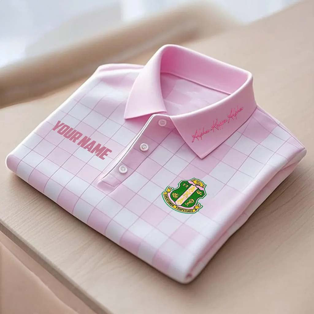 Custom Alpha Kappa Alpha Plaid Pink Polo Shirt APA Merch Present For Sisters - Merchluma