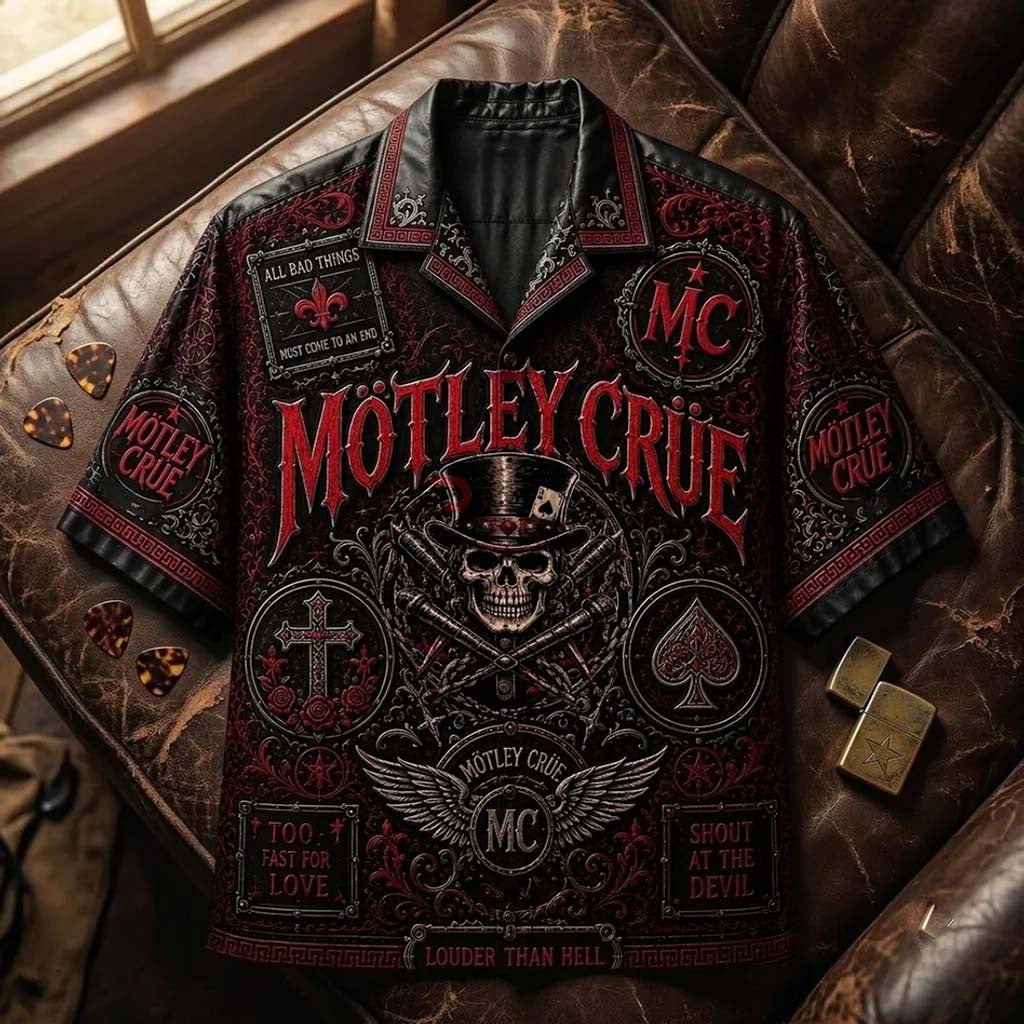 Motley Crue Black Red Skull Hawaiian Shirt 2026 Louder Than Hell Motley Crue Merch Fan Gifts - Merchluma